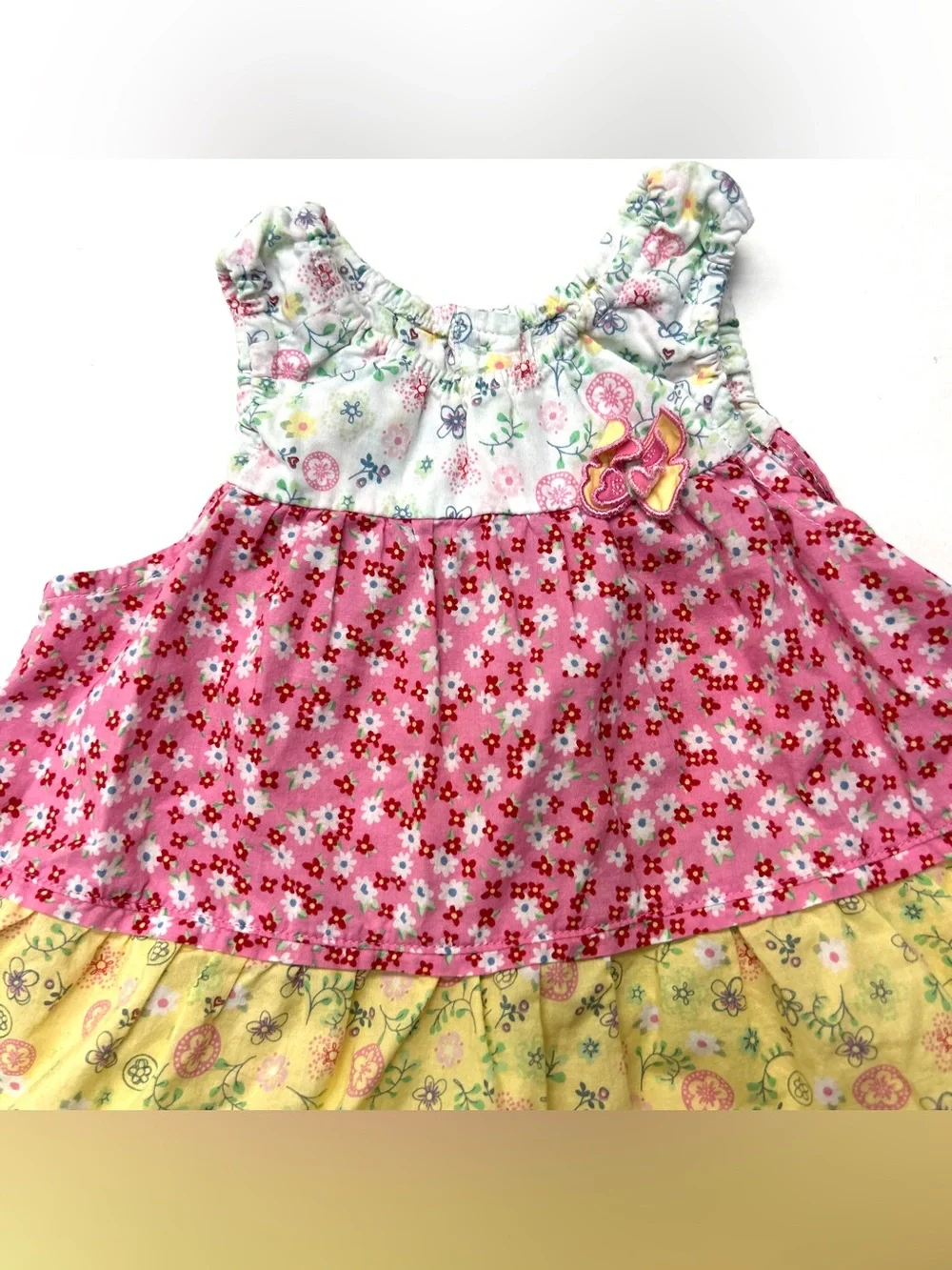 Vintage Y2K 90s 00s TCP The Children's Place Tiered Floral Sundress Pink Calico - Picture 2 of 5